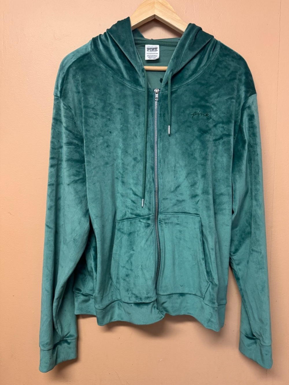 PINK Victoria's Secret Teal Super Soft Cozy Velour Full Zip Track Hoodie XXL